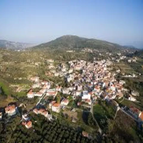 Palaiokastro village in Samos with stone houses and calm rural setting.