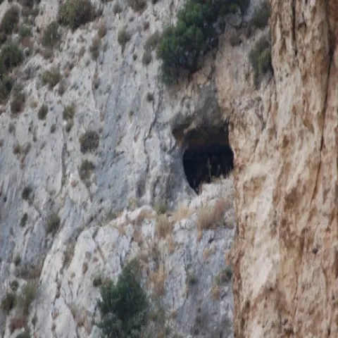 Entrance of the Cave of Pythagoras on the slopes of Mount Kerkis in Samos