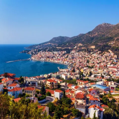 View of Vathy and the eastern coast of Samos, seat of the Municipality of East Samos.